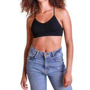 NEW LETO tattoo mesh racerback bralette in black